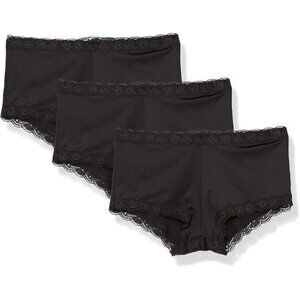 Maidenform Women's Boyshort Underwear Microfiber Lace Panties 3 Pack Black L